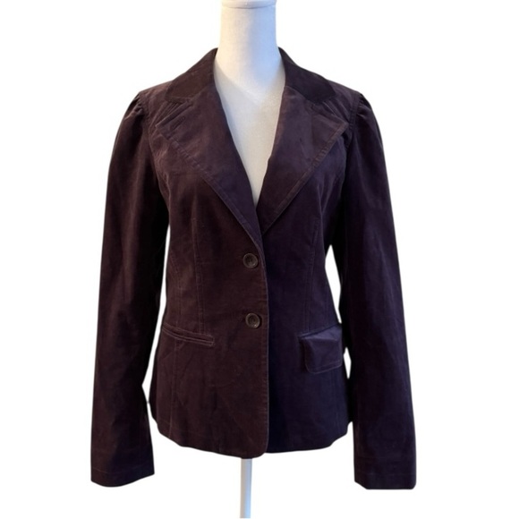 Halogen Purple  Blazer Jacket Size M Velvet-Look Button Front Structured Fit - Picture 1 of 6
